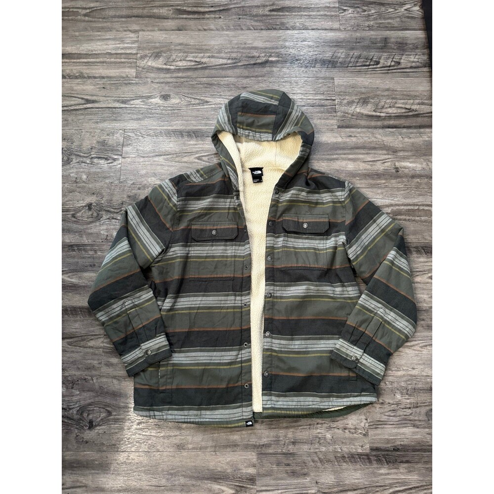 North Face Men's Hooded Campshire Shirt, stripe pattern & sherpa fleece XL